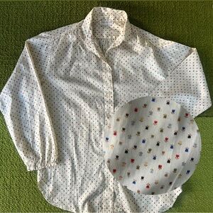 Vintage Button Down Shirt - White with Multicolor Tulip Dots